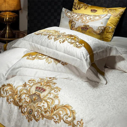 Egyptian Cotton Sheets Set – 1000TC Luxury Embroidered White Gold.