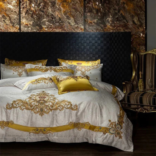 Egyptian Cotton Sheets Set – 1000TC Luxury Embroidered White Gold.