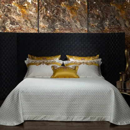 Egyptian Cotton Sheets Set – 1000TC Luxury Embroidered White Gold.