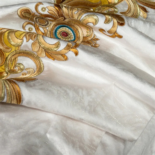 Egyptian Cotton Sheets Set – 1000TC Luxury Embroidered White Gold.