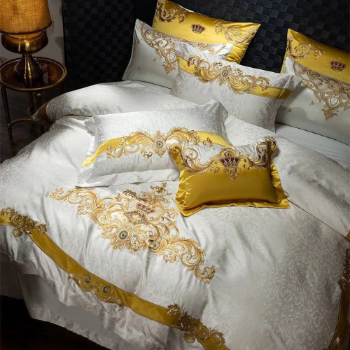 Egyptian Cotton Sheets Set – 1000TC Luxury Embroidered White Gold.