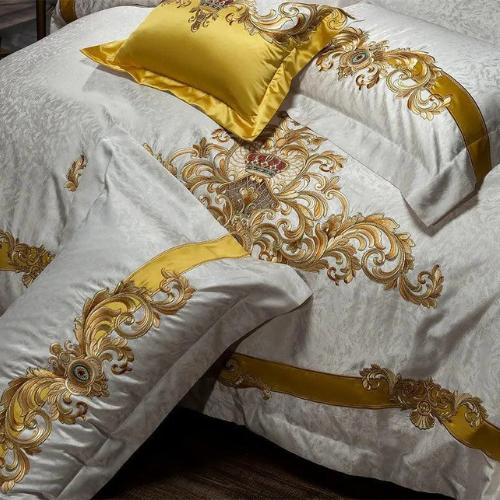 Egyptian Cotton Sheets Set – 1000TC Luxury Embroidered White Gold.