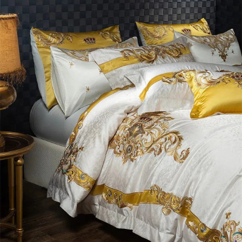 Egyptian Cotton Sheets Set – 1000TC Luxury Embroidered White Gold.
