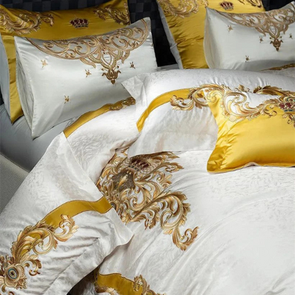 Egyptian Cotton Sheets Set – 1000TC Luxury Embroidered White Gold.