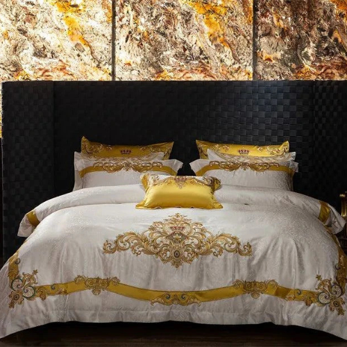 Egyptian Cotton Sheets Set – 1000TC Luxury Embroidered White Gold.