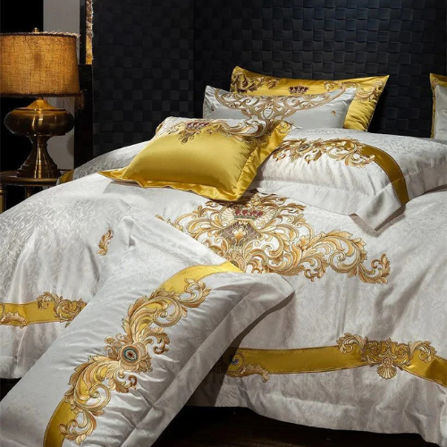 Egyptian Cotton Sheets Set – 1000TC Luxury Embroidered White Gold.