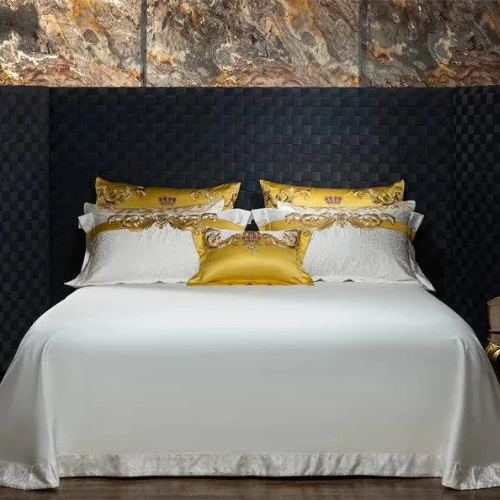 Egyptian Cotton Sheets Set – 1000TC Luxury Embroidered White Gold.