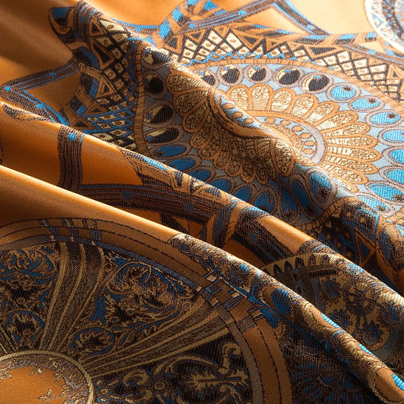 Egyptian Cotton Sheets Royal Golden Embroidered Jacquard Set.