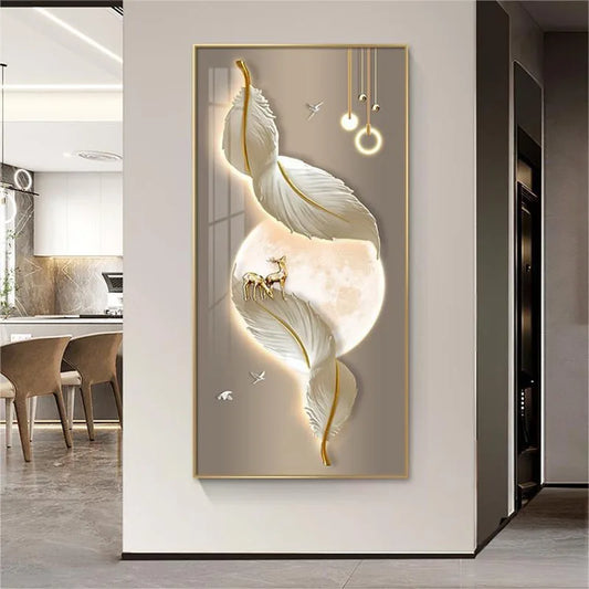 Feather-inspired LED wall lamp in a living room setting
