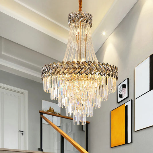 Round gold crystal chandelier with LED chandelier bulbs