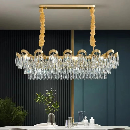 Gold rectangle LED chandelier