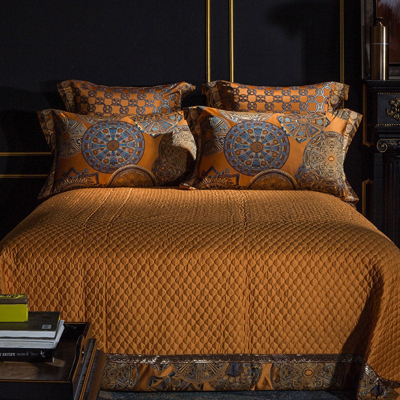 Egyptian Cotton Sheets Royal Golden Embroidered Jacquard Set.