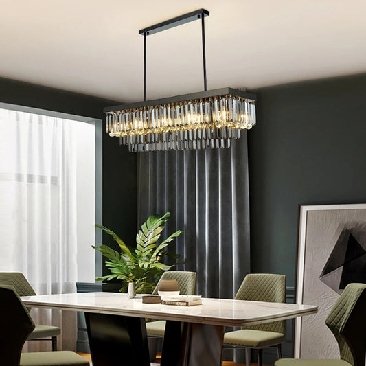 Lustrous Black & Gold LED Crystal Chandelier showcasing its modern design