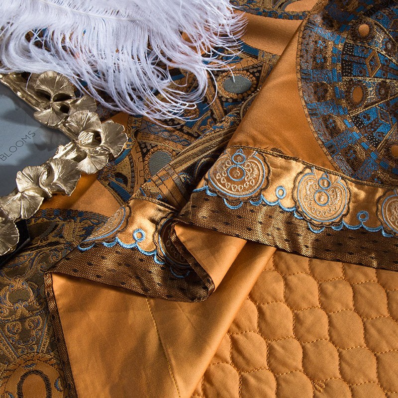 Egyptian Cotton Sheets Royal Golden Embroidered Jacquard Set.