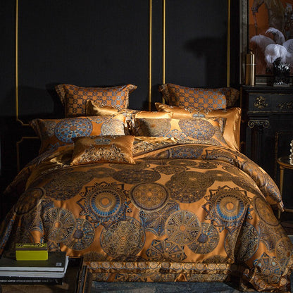 Egyptian Cotton Sheets Royal Golden Embroidered Jacquard Set.