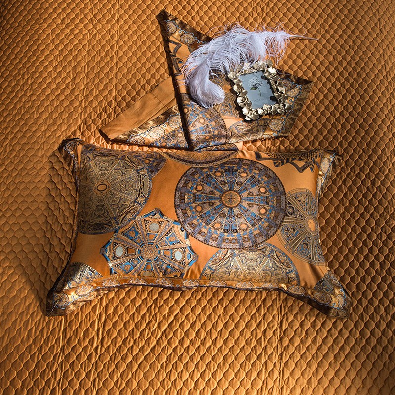Egyptian Cotton Sheets Royal Golden Embroidered Jacquard Set.