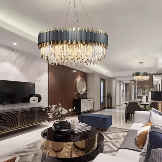 Modern LED chandelier in gold-black finish