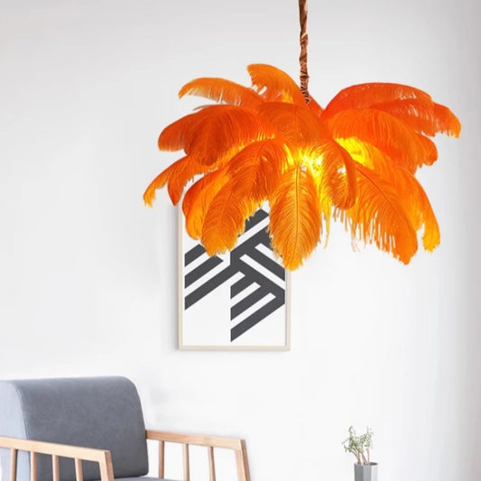 Nordic ostrich feather LED light fixture for home decor