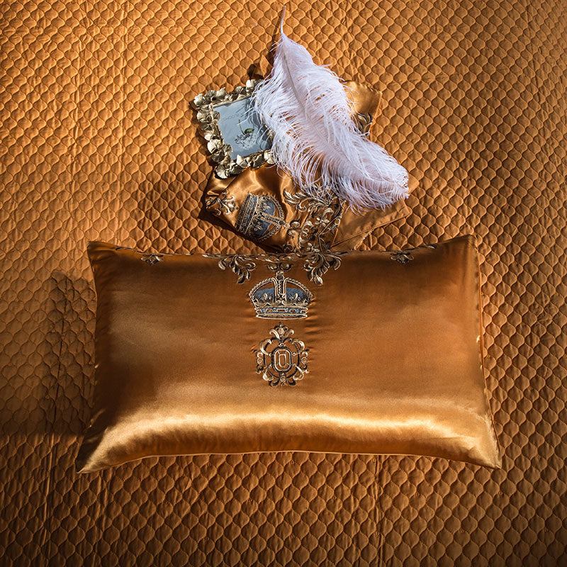 Egyptian Cotton Sheets Royal Golden Embroidered Jacquard Set.