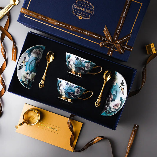 Retro floral ceramic tea cup set featuring a charming floral design