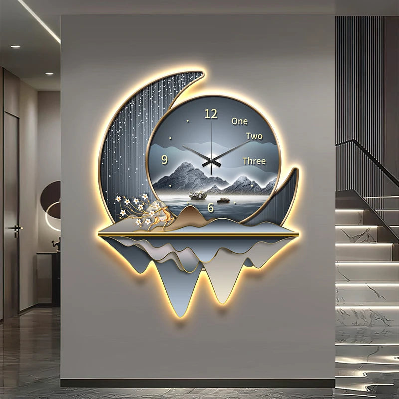 Close-up of wall-mounted lamp with LED light and decorative clock